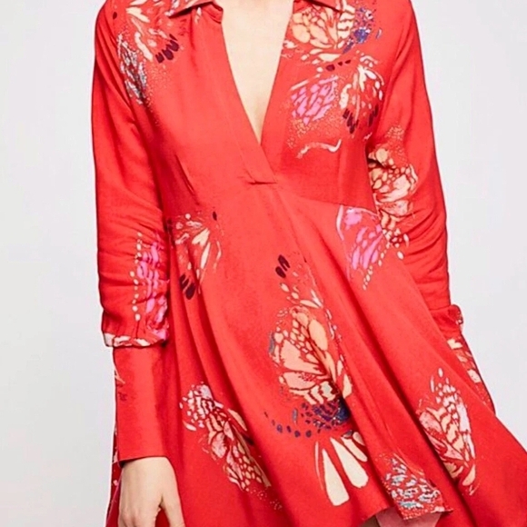 Free People Long Sleeve Red Floral Dress - Picture 1 of 6
